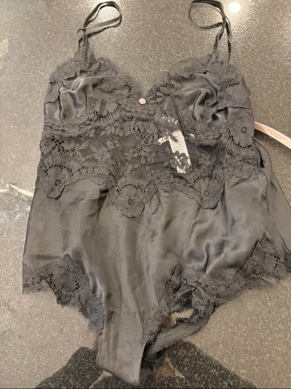 Victoria's Secret Black Satin & Lace Chemise